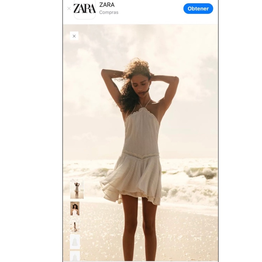 Zara Halter Large White Lace Ruffled Tiered Mini Dress Cottagecore Coquette Boho - Picture 8 of 9